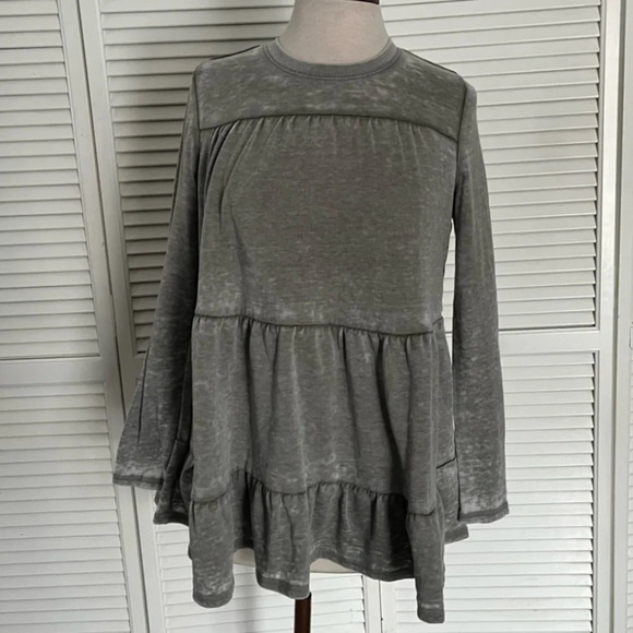Anthropologie Saturday Sunday Grey Burnout Ruffle Tiered Tunic boxy XS - Picture 1 of 7